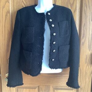 MNG black tweed, cotton/wool/etc blend jacket. XS. Italian fabric.